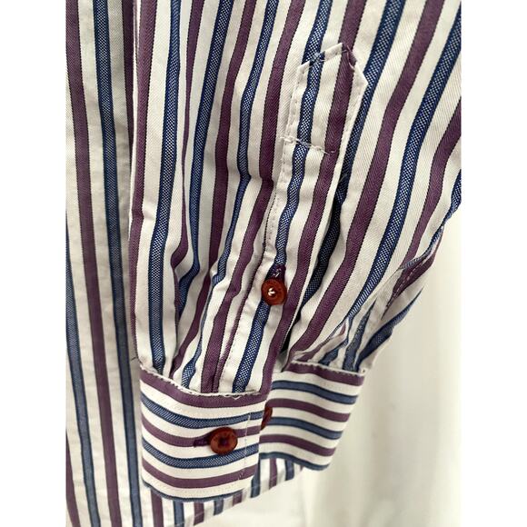 Isaac Mizrari Blue and Purple Strip Button Front Shirt 18/20 - Picture 6 of 7